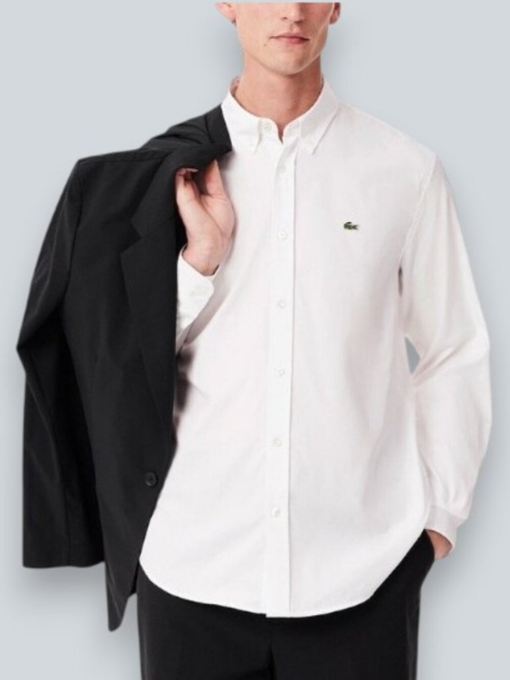 Lacoste regular fit long sleeve button down shirt white men's size 39